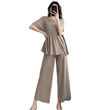 Spring Summer Korean Women Matching Sets Batwing Sleeve Casual Tops + Loose Wide Leg Pants Sets Female Two Piece Suits T8530 2024 - buy cheap