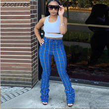 ZOOEFFBB Sexy Plaid High Waist Ruched Stacked Sweatpants Women Elastic Fashion Fall Skinny Bottom Trousers Leggings Flare Pant 2024 - buy cheap