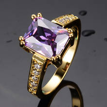 Роскошное женское кольцо с фиолетовым квадратным кристаллом, обручальные кольца с большим желтым золотом для женщин, винтажное обручальное кольцо с цирконом 2024 - купить недорого