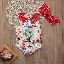 Newborn Infant Baby Girl Clothes Sets Peter Pan Collar Fox Print Rompers Jumpsuit +Headband 2PCS Outfits Baby Summer Clothing 2024 - buy cheap