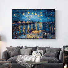 Pintura en lienzo de noche estrellada de Van Gogh, réplica de carteles e impresiones, Cuadros, imagen artística de pared para sala de estar, decoración del hogar, Cuadros 2024 - compra barato