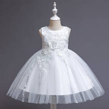 Vestidos flores de princesa branco tule vestidos para meninas, vestidos até o joelho e rendas para concurso infantil 2024 - compre barato
