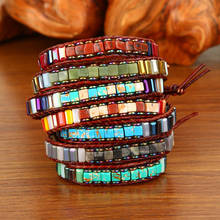 Chakra Bracelet Jewelry Handmade Multi Color Natural Stone Tube Beads Leather Wrap Bracelet Couples Bracelets Creative Gifts 2024 - buy cheap