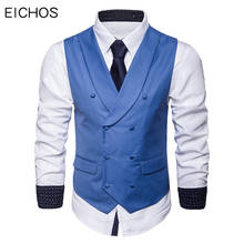 Men Suit Vest Autumn Solid Jacket Sleeveless Business Casual Male Social Vest Black Blue Fashion Men's Vests Social Waistcoat 2024 - buy cheap
