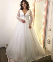 Блестящее свадебное платье, ТРАПЕЦИЕВИДНОЕ винтажное платье невесты с глубоким V-образным вырезом, длинными рукавами, блестками и бисером, 2021 2024 - купить недорого