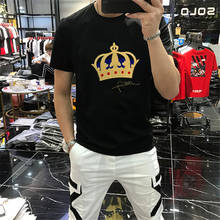 Новая высококачественная Мужская футболка с коротким рукавом и рисунком короны, тонкая футболка, мужская приталенная футболка 2024 - купить недорого