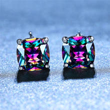 Classic Female Rainbow Crystal Stone Earrings Charm Silver Color Stud Earrings Simple Square Small Wedding Earrings For Women 2024 - buy cheap