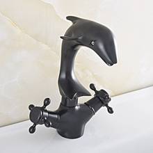 Черный бронзовый поворотный носик с двумя перекрестными ручками, милое животное, дельфин, стиль, ванная комната, кухонный кран для раковины, смеситель, asf846 2024 - купить недорого