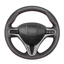 Hand-stitched Black Genuine Leather Suede Car Steering Wheel Cover for Honda Civic Civic 8 2006 2007 2008 2009 2010 2011 2024 - buy cheap