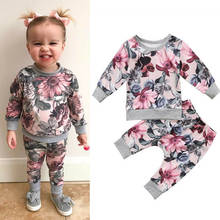 Conjunto de ropa de otoño para niñas pequeñas, camiseta Floral, Tops y pantalones, novedad 2024 - compra barato