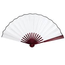 Men Women Wood Handle Fabric Folding Hand Fan 13-inch Length Whtie 2024 - buy cheap