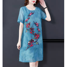 Vestido de gasa azul de alta calidad para mujer, moda Vintage 4XL, talla grande Floral, Vestido Midi elegante de pasarela, Vestido ceñido al cuerpo para verano 2021 2024 - compra barato