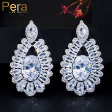 Pera Statement Large Shiny White Oval Cubic Zirconia Long Drop Dangling Earrings for Bridal Costume Accessories Jewelry E491 2024 - buy cheap
