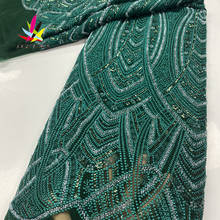 Африканская сетчатая кружевная ткань, вышитая французская Тюлевая ткань с бусинами, кружевная вышивка ручной работы для свадебных платьев XZ2903B 2024 - купить недорого