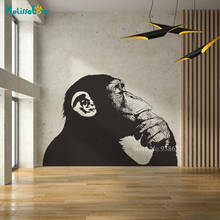Pensando macaco decalque auto-adesivo arte murais entediado chimpanzé pensamento inteligente pensador impermeável removível vinil adesivo de parede bd206 2024 - compre barato