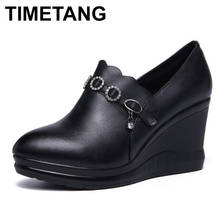 TIMETANGDeep-zapatos de tacón alto con plataforma para mujer, calzado de cuero partido, con tacón de cristal, a la moda, color negro 2024 - compra barato