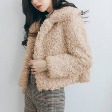 Curly Lamb Faux Fur Jacket Coat Women Turn Down Collar Furry Fake Fur Jacket for Women 2018 Winter Warm Fluffy Jackets Outerwear 2024 - buy cheap