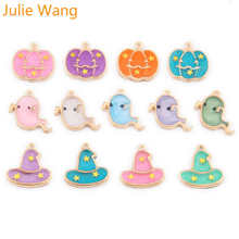 Julie Wang 10pcs Epoxy Halloween Charms Alloy Pumpkin Wizard Hat Ghost Pendant Bracelet Jewelry Making Accessory 2024 - buy cheap