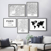 Mapa da cidade do mundo personalizado paris nova iorque londres fr es ru au cartaz quadros em tela impressão preto branco arte da parede fotos decoração casa 2024 - compre barato