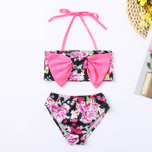 Bañador con estampado Floral para niñas pequeñas, traje de baño con lazo, ropa de baño, Bikini 2024 - compra barato