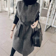 plus size 5XL! autumn winter Woolen Vest Women Medium Long Original Belt Vest Fashion waistcoat 2024 - buy cheap