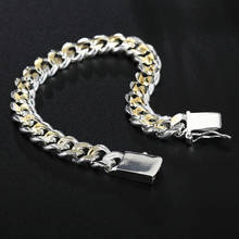 Men's Jewelry 925 Silver Sideways Cuban Hip Hop Bracelet 10MM8'' Square Buckle Gift Square button 2024 - buy cheap