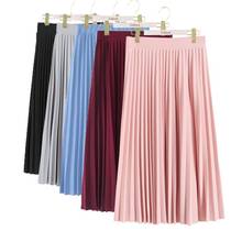 Women Fashion High Waist Pleated Solid Color Mid-calf Lengt Skirt All-match chiffon Clothing Lady Casual Stretchy Thicken Skirts 2024 - buy cheap