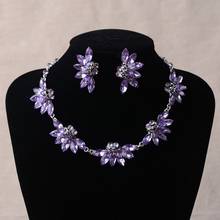 Baroque Purple Crystal Leaf Bridal Jewelry Sets Luxury Rhinestone Choker Necklace Earrings Set Wedding Dubai Jewelry Set Bijoux 2024 - buy cheap