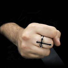 Мужские и Wo Модные Винтажные черные кольца с большим крестом, вечерние ювелирные изделия в стиле панк, готическое серебряное кольцо на палец 2024 - купить недорого