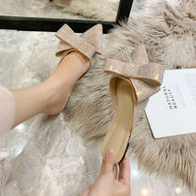 43big size pointed toe crystal bow slippers women shiny glitter beads slides shoes bow-knot mules female flip flops pantoufle617 2024 - buy cheap