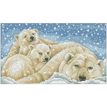 Polar bear family in winter Counted Cross Stitch 11CT 14CT 18CT DIY Cross Stitch Kits Embroidery Needlework Sets home decor 2024 - buy cheap