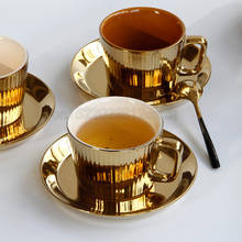 Luxurious European Electroplate Golden Ceramic Coffee Cup Saucers Hotel Club Restaurant Cappuccino Latte Coffee Milk Cups Copos 2024 - buy cheap