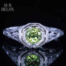 Helon anel de casamento feminino, anel liso de ouro branco au585 redondo de 4.5mm com pedras preciosas naturais, joia fina vintage de tendência para noivado 2024 - compre barato