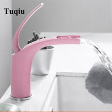 Bathroom Basin Faucet Pink Baking Solid Brass Faucet Sink Mixer Tap Hot and Cold Waterfall Basin Faucet Free Shipping 2024 - buy cheap