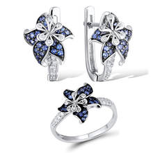MOONROCY CZ Earrings and Rings Jewelry Set Silver Color  Trendy Blue Flower Crystal Flower for Women Dropshipping Wholesale 2024 - buy cheap
