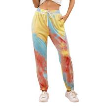 Pantalones de chándal de tiro medio con cordón para mujer, pantalón holgado con estampado colorido Tie-Dye, para correr, ropa de estar por casa con bolsillos 2024 - compra barato