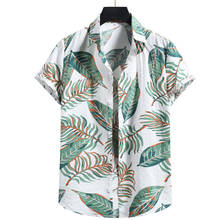 Leaf Print Mens Aloha Shirt 2021 New Summer Short Sleeve Shirts Men Holiday Vacation Hawaiian Camisa Oversized Chemise Homme 2024 - buy cheap