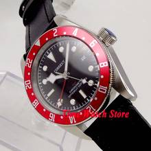 41mm Corgeut GMT Automatic wrist watch men sapphire glass waterproof dive pilot luminous black dial Red Bezel leather strap 2024 - buy cheap