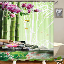 Водонепроницаемая шторка для душа, занавеска из бамбука, ткань из полиэстера, с фиолетовыми цветами, занавеска для ванной комнаты 2024 - купить недорого