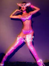 pink stage women performance dance wear Halloween glitter alien spiky sexy bikini gogo costume nightclub clothing 2024 - buy cheap
