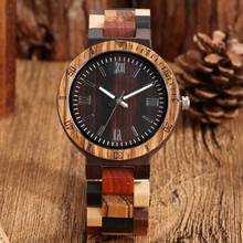 Relógio de pulso masculino, relógio vintage de cor mista com pulseira de madeira de quartzo 2024 - compre barato