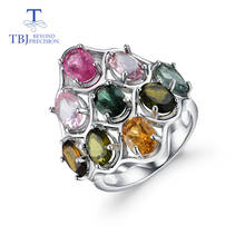 Anéis grandes de turmalina multicoloridos, prata esterlina 925, com pedras preciosas naturais, joias finas para mulheres, aniversário, roupa diária 2024 - compre barato