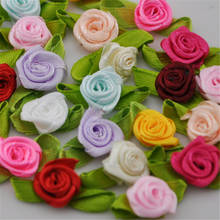 50 pcs Satin Ribbon Rose w/Leaf Appliques Victorian/Trim/Craft/Dress/Flower Free Shipping B63 2024 - buy cheap