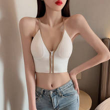 Korean striped crop tops slim fit spaghetti strap tanke top women built in bra off shoulder sleeveless versatile camisole ins 2024 - buy cheap