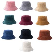 Women Men Winter Warm Corduroy Velvet Bucket Hat Ribbed Striped Solid Color Korean Harajuku Wide Brim Sunscreen Fisherman Cap 2024 - buy cheap