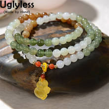 Uglyless Natural Candy Colors Hotan Nephrite Jade Bracelets for Women Elastic Rope 3 Layers Gemstones Bracelets Amber 925 Silver 2024 - buy cheap