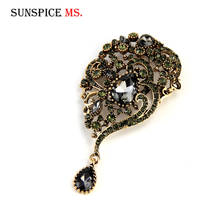 Sunspicems Full Rhinestone Turkish Brooch Pins for Women Retro Vintage Gold Color Lapel Scarf Resin Jewelry Banquet Gift 2024 - buy cheap