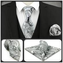 S7 Пейсли серый Серебряные галстуки для мужчин платок комплект шелковые модные свадебные удлиненные Размеры вечерние тонкий 2024 - купить недорого