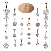 Piercing de anel para umbigo com barra de girassol, 9 lâminas, piercing de aço inoxidável, jóias para o corpo, umbigo 2024 - compre barato