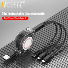 !ACCEZZ 3 in 1 USB Cable Lighting Cable Charging For iPhone 11 Pro XS X 8 Samsung Xiaomi Cable Retractable Micro USB Type C Cord 2024 - buy cheap